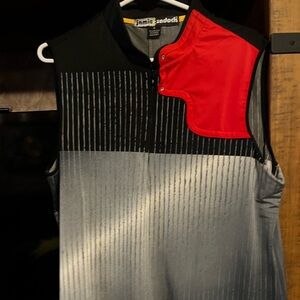 Sleeveless Colorblock Jumpsuit with Red Accent